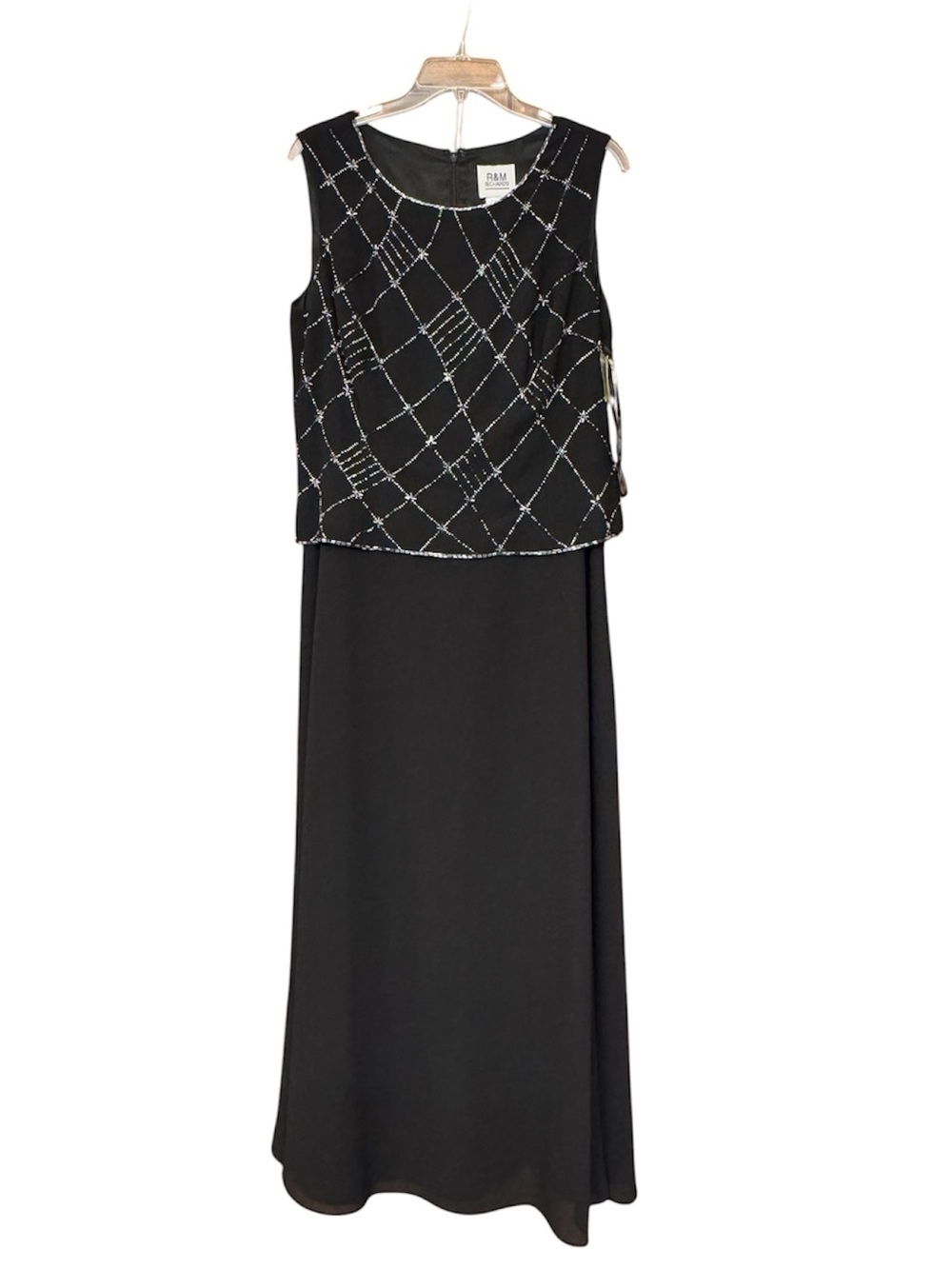 R&M Richards Black Dress with Beaded Accents and Scarf